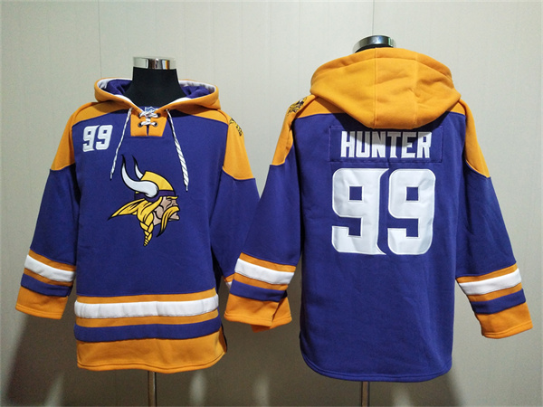 Men's Purple/Yellow Minnesota Vikings #99 Danielle Hunter Ageless Must-Have Lace-Up Pullover Hoodie